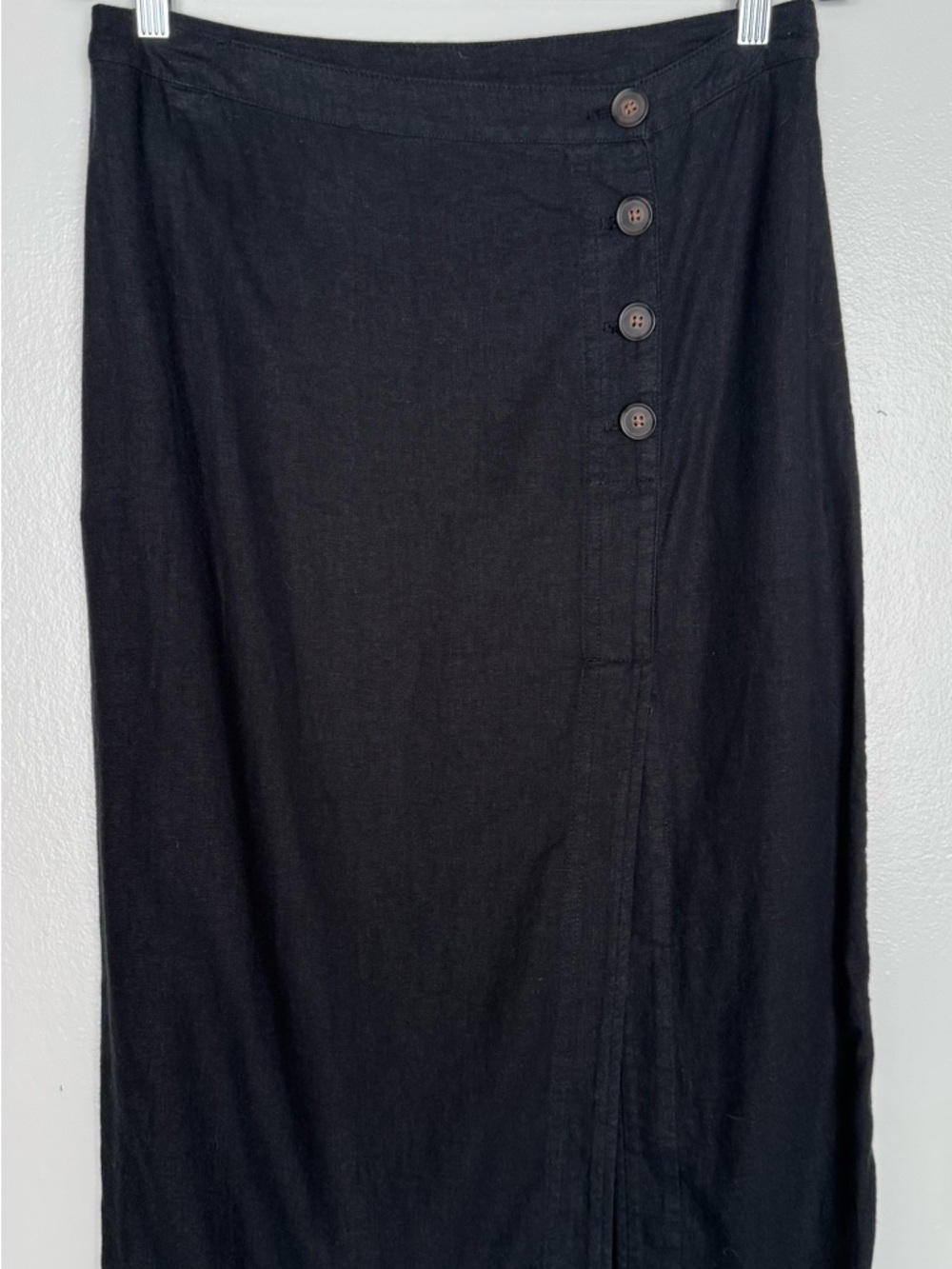 Melrose and Market Black Midi Skirt with Front Slit & Button